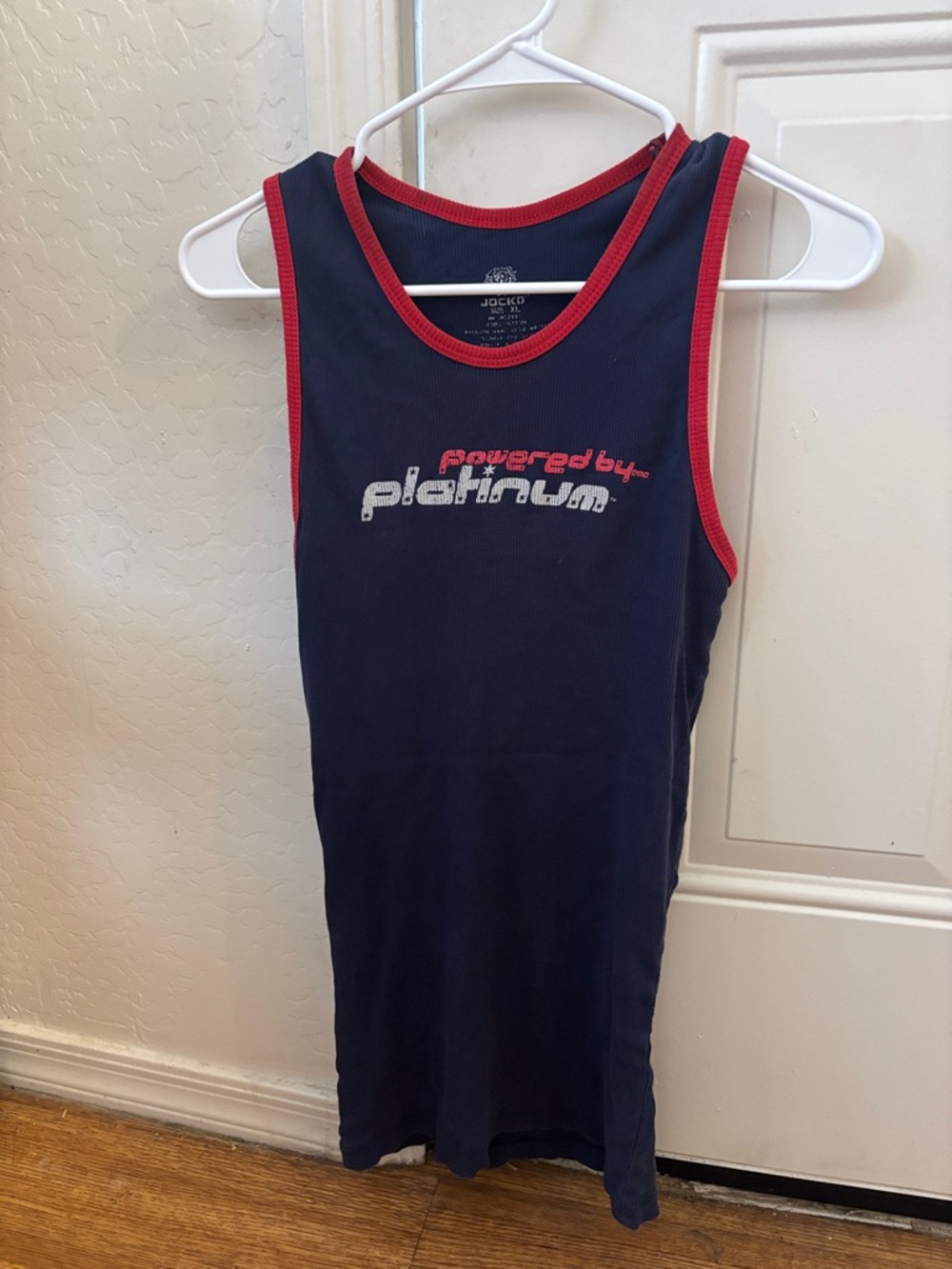 pop Navy Tank with Red Trim and White/Blue Graphic
